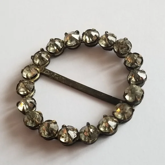 Vintage halo scarf ring silver tone paste stones rhinestones scarf clip - Picture 8 of 14
